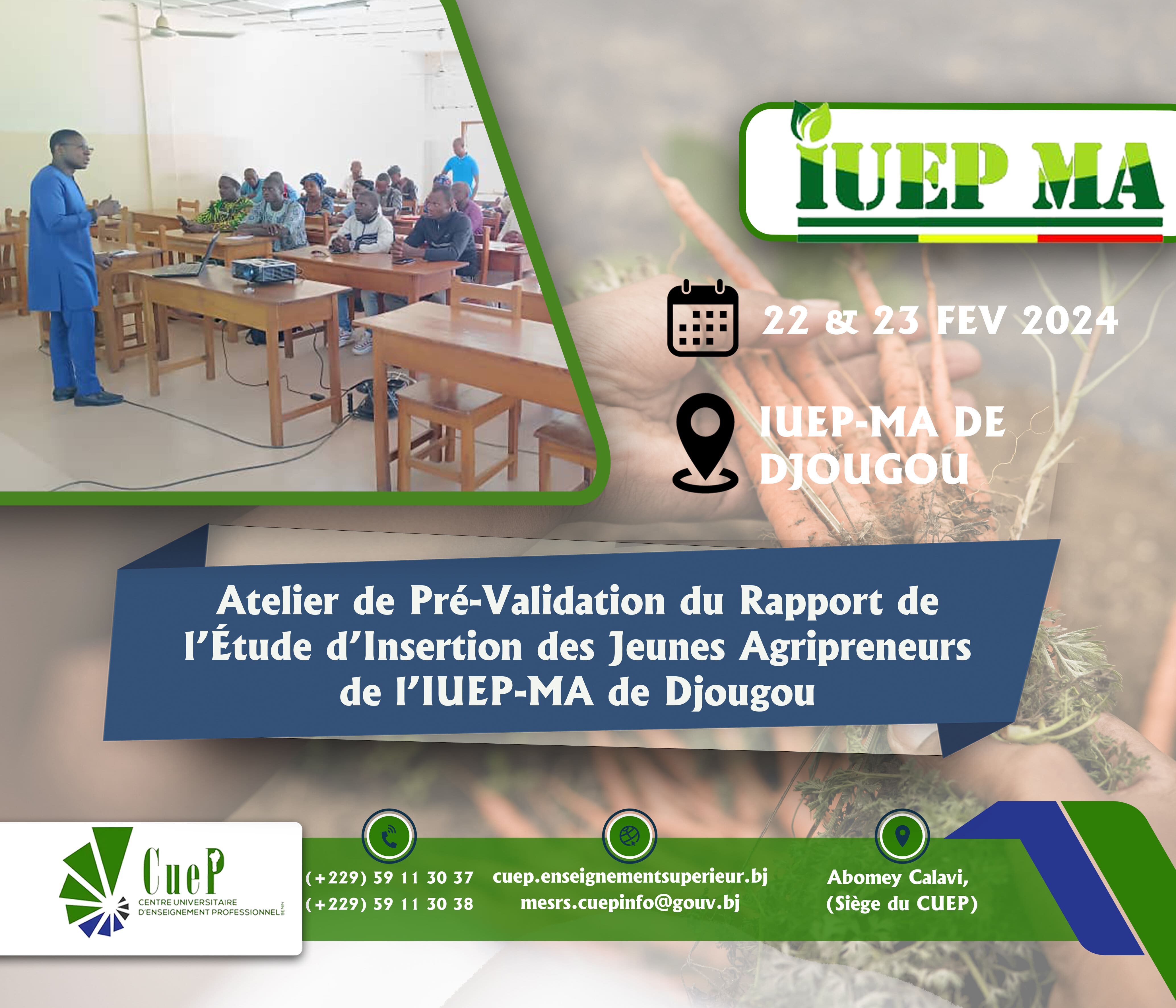 Atelier de pré-validation du rapport de l'étude d'insertion des agripreneurs de l'IUEP de Djougou